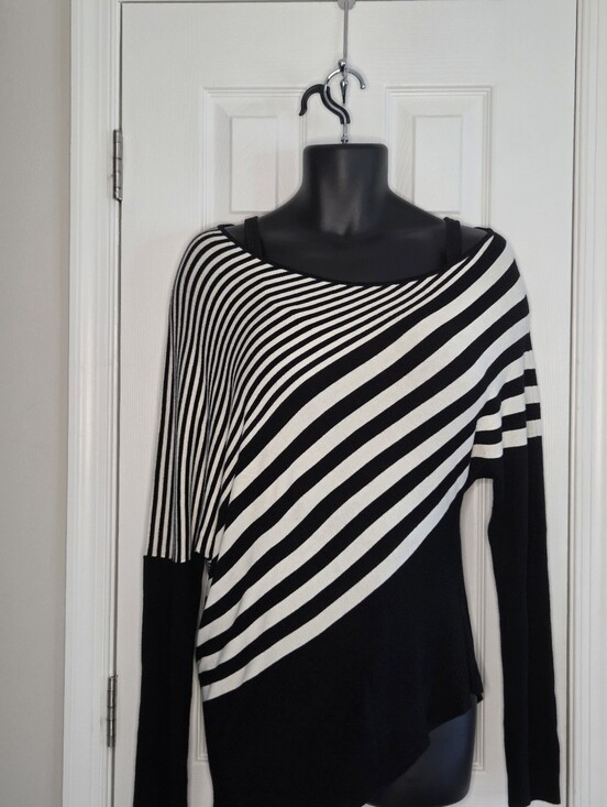 The Limited Sweaters - The Limited Black and White Asymmetrical  Striped Sweater